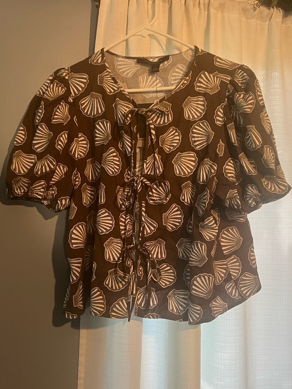 Marc New York Brown Shell-Print Tie-Neck Blouse